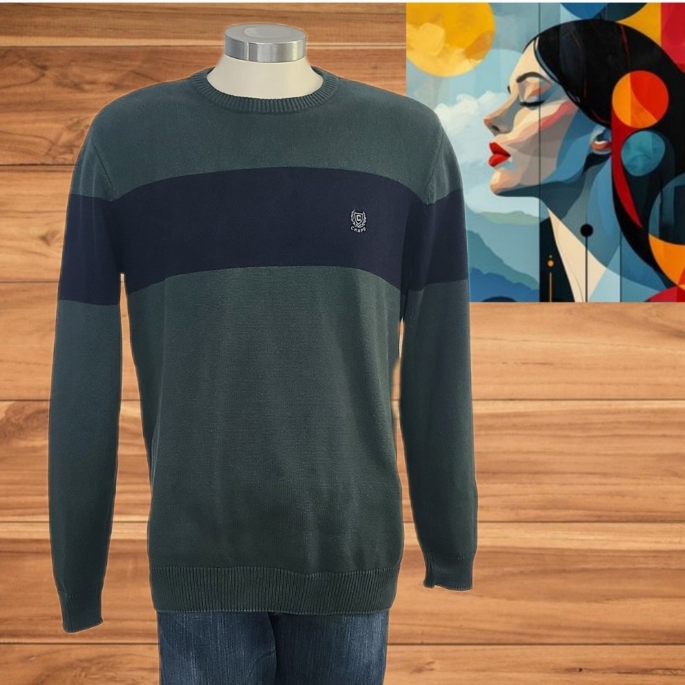 Chap's Men's  Green Knit Sweater Embroidered Logo‎ Sz L